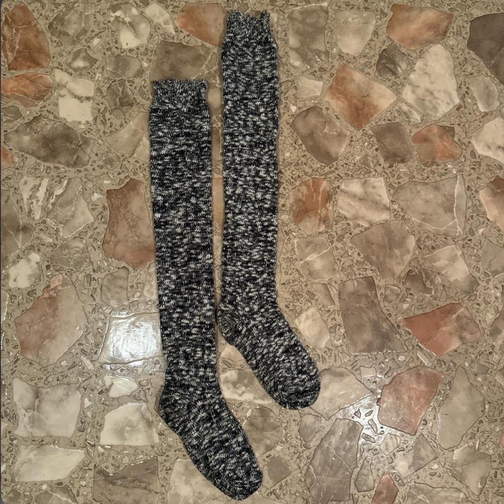 Gray Knit Knee High Socks